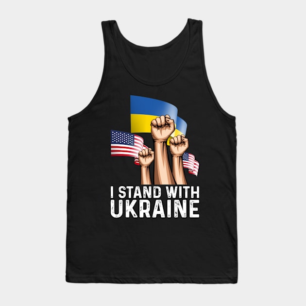 I Stand With Ukraine USA and Ukraine Flags Holding Hands Tank Top by BramCrye